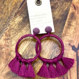 ANTHROPOLOGIE Burgandy Tassel Hoop Stud earrings